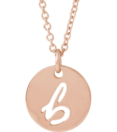 88227 Necklace 14K Rose Initial B 9.97 X 9.97 Mm 16-18 In Polished Script Initial Necklace