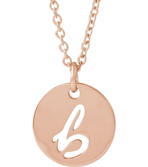 88227 Necklace 14K Rose Initial B 9.97 X 9.97 Mm 16-18 In Polished Script Initial Necklace