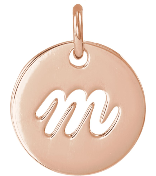 88227 Pendant 14K Rose Initial M 9.97 X 9.97 Mm Polished Script Initial Pendant