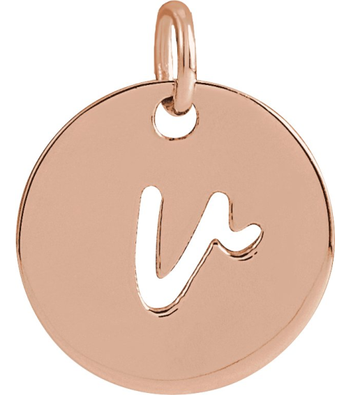 88227 Pendant 14K Rose Initial V 12.52 X 10 Mm Polished Script Initial Pendant