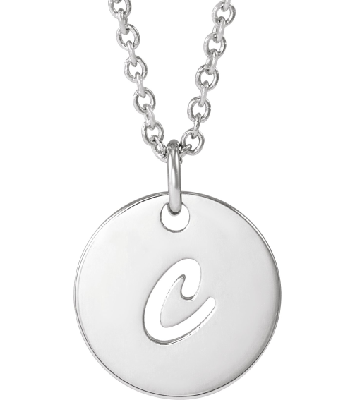 88227 Necklace 14K White Initial C 9.97 X 9.97 Mm 16-18 In Polished Script Initial Necklace