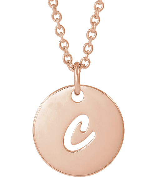 88227 Necklace 14K Rose Initial C 9.97 X 9.97 Mm 16-18 In Polished Script Initial Necklace