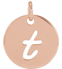 88227 Pendant 14K Rose Initial T 9.94 X 9.94 Mm Polished Script Initial Pendant