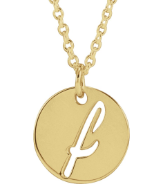 88227 Necklace 14K Yellow Initial F 9.97 X 9.97 Mm 16-18 In Polished Script Initial Necklace