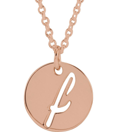 88227 Necklace 14K Rose Initial F 9.97 X 9.97 Mm 16-18 In Polished Script Initial Necklace