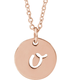 88227 Necklace 14K Rose Initial O 9.97 X 9.97 Mm 16-18 In Polished Script Initial Necklace