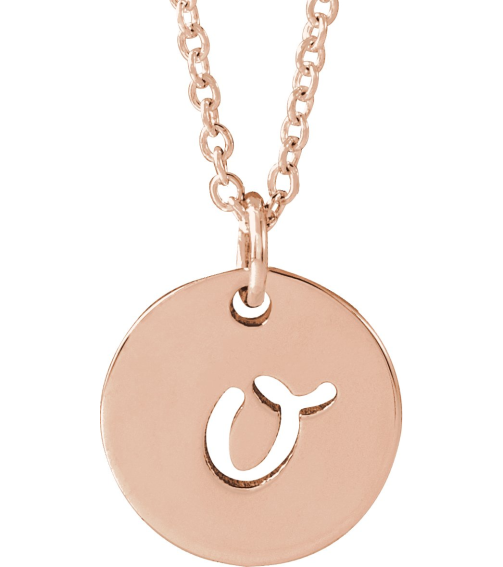 88227 Necklace 14K Rose Initial O 9.97 X 9.97 Mm 16-18 In Polished Script Initial Necklace