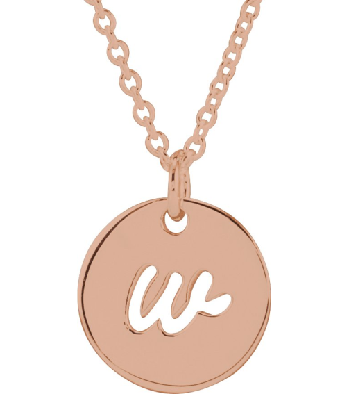 88227 Necklace 14K Rose Initial W 9.94 X 9.95 Mm 16-18 In Polished Script Initial Necklace
