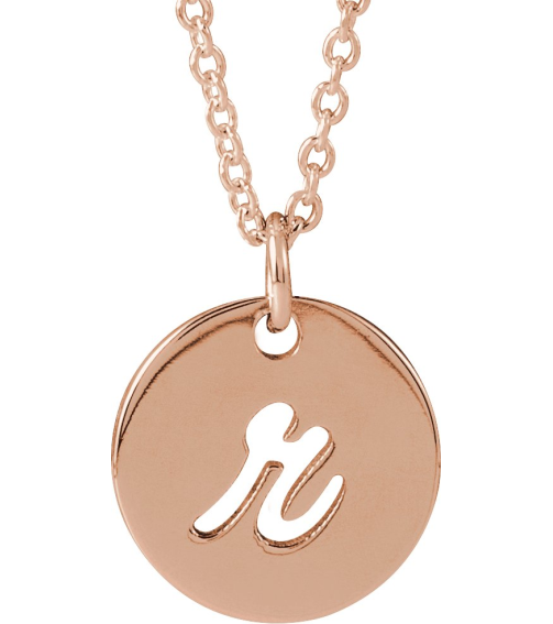 88227 Necklace 14K Rose Initial R 9.97 X 9.97 Mm 16-18 In Polished Script Initial Necklace