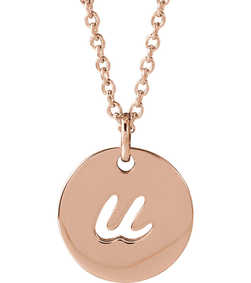 88227 Necklace 14K Rose Initial U 9.95 X 9.96 Mm 16-18 In Polished Script Initial Necklace