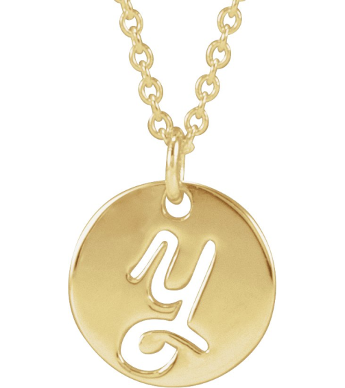 88227 Necklace 14K Yellow Initial Y 9.96 X 9.96 Mm 16-18 In Polished Script Initial Necklace