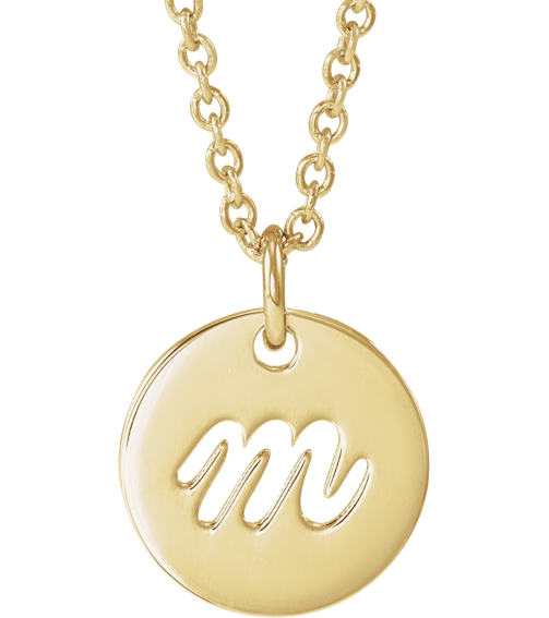 88227 Necklace 14K Yellow Initial M 9.97 X 9.97 Mm 16-18 In Polished Script Initial Necklace