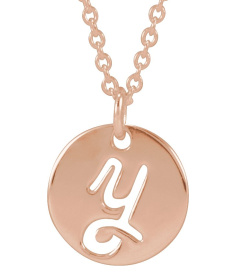 88227 Necklace 14K Rose Initial Y 9.96 X 9.96 Mm 16-18 In Polished Script Initial Necklace