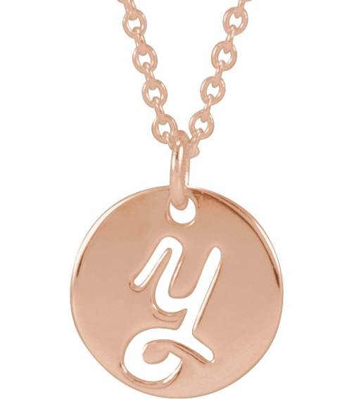 88227 Necklace 14K Rose Initial Y 9.96 X 9.96 Mm 16-18 In Polished Script Initial Necklace