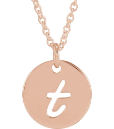 88227 Necklace 14K Rose Initial T 9.94 X 9.94 Mm 16-18 In Polished Script Initial Necklace