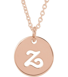 88227 Necklace 14K Rose Initial Z 9.97 X 9.96 Mm 16-18 In Polished Script Initial Necklace