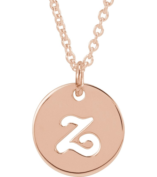 88227 Necklace 14K Rose Initial Z 9.97 X 9.96 Mm 16-18 In Polished Script Initial Necklace