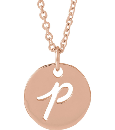 88227 Necklace 14K Rose Initial P 9.97 X 9.97 Mm 16-18 In Polished Script Initial Necklace