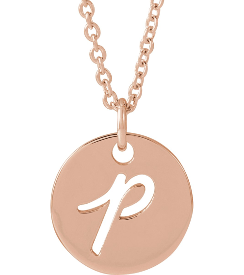 88227 Necklace 14K Rose Initial P 9.97 X 9.97 Mm 16-18 In Polished Script Initial Necklace