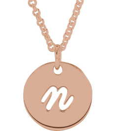 88227 Necklace 14K Rose Initial N 9.97 X 9.97 Mm 16-18 In Polished Script Initial Necklace