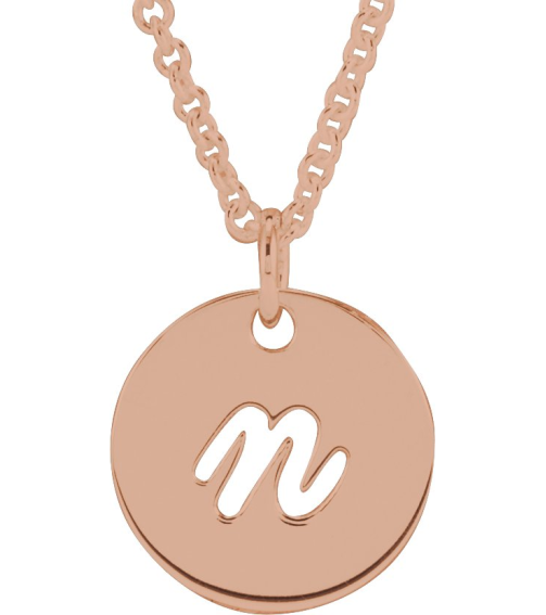 88227 Necklace 14K Rose Initial N 9.97 X 9.97 Mm 16-18 In Polished Script Initial Necklace