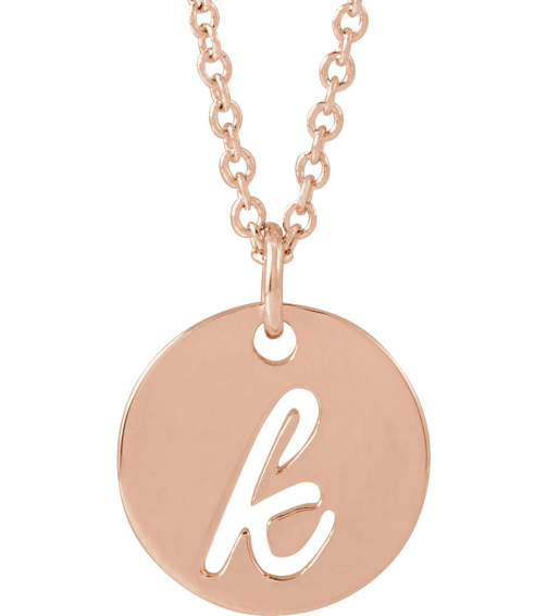 88227 Necklace 14K Rose Initial K 9.97 X 9.97 Mm 16-18 In Polished Script Initial Necklace