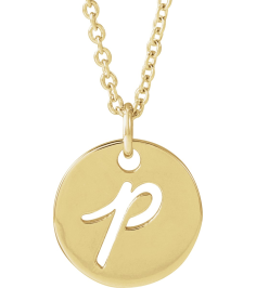 88227 Necklace 14K Yellow Initial P 9.97 X 9.97 Mm 16-18 In Polished Script Initial Necklace