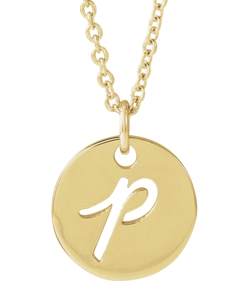 88227 Necklace 14K Yellow Initial P 9.97 X 9.97 Mm 16-18 In Polished Script Initial Necklace