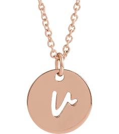 88227 Necklace 14K Rose Initial V 12.52 X 10 Mm 16-18 In Polished Script Initial Necklace