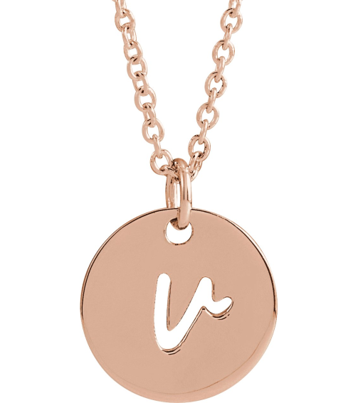 88227 Necklace 14K Rose Initial V 12.52 X 10 Mm 16-18 In Polished Script Initial Necklace