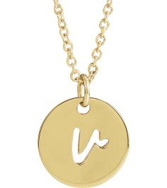 88227 Necklace 14K Yellow Initial V 12.52 X 10 Mm 16-18 In Polished Script Initial Necklace