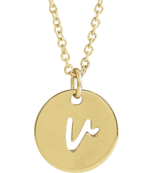 88227 Necklace 14K Yellow Initial V 12.52 X 10 Mm 16-18 In Polished Script Initial Necklace