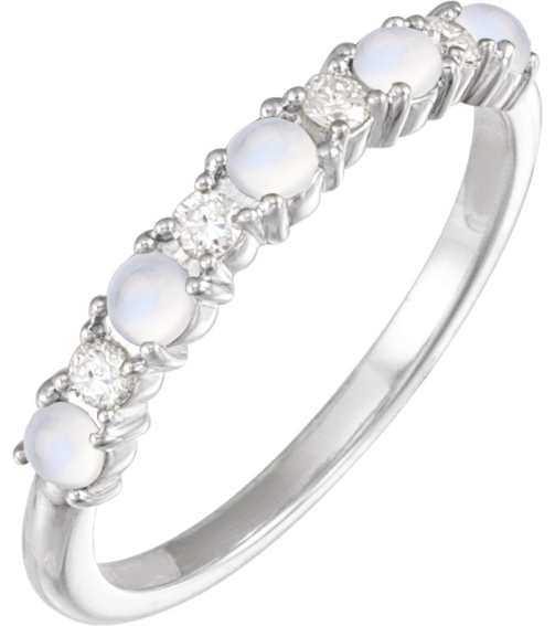 72346 Ring Set Platinum Natural Rainbow Moonstone Round 2.5 Mm Natural Diamond Polished Cabochon Natural Rainbow Moonstone And 18 Ctw Natural Diamond Ring