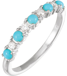 72346 Ring Set 14K White Natural Turquoise Round 2.5 Mm Natural Diamond Polished Cabochon Natural Turquoise And 18 Ctw Natural Diamond Ring