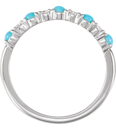 72346 Ring Set 14K White Natural Turquoise Round 2.5 Mm Natural Diamond Polished Cabochon Natural Turquoise And 18 Ctw Natural Diamond Ring
