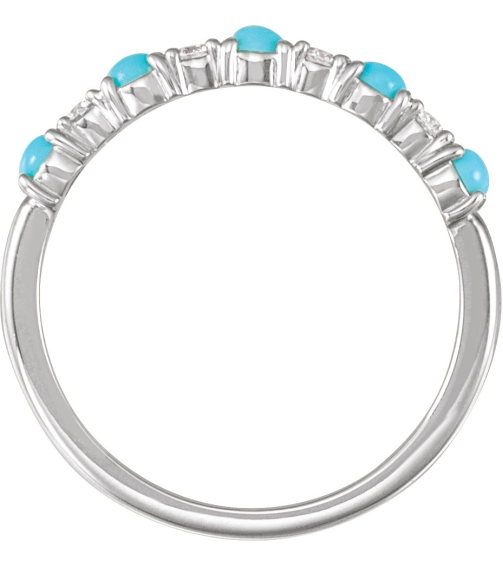 72346 Ring Set 14K White Natural Turquoise Round 2.5 Mm Natural Diamond Polished Cabochon Natural Turquoise And 18 Ctw Natural Diamond Ring