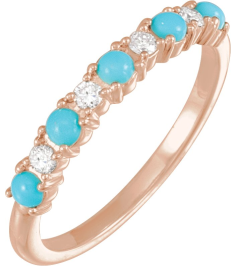 72346 Ring Set 14K Rose Natural Turquoise Round 2.5 Mm Natural Diamond Polished Cabochon Natural Turquoise And 18 Ctw Natural Diamond Ring