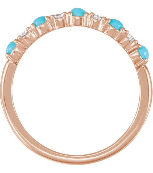 72346 Ring Set 14K Rose Natural Turquoise Round 2.5 Mm Natural Diamond Polished Cabochon Natural Turquoise And 18 Ctw Natural Diamond Ring