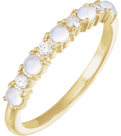 72346 Ring Set 14K Yellow Natural Rainbow Moonstone Round 2.5 Mm Natural Diamond Polished Cabochon Natural Rainbow Moonstone And 18 Ctw Natural Diamond Ring