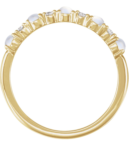 72346 Ring Set 14K Yellow Natural Rainbow Moonstone Round 2.5 Mm Natural Diamond Polished Cabochon Natural Rainbow Moonstone And 18 Ctw Natural Diamond Ring