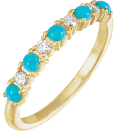 72346 Ring Set 14K Yellow Natural Turquoise Round 2.5 Mm Natural Diamond Polished Cabochon Natural Turquoise And 18 Ctw Natural Diamond Ring