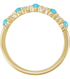72346 Ring Set 14K Yellow Natural Turquoise Round 2.5 Mm Natural Diamond Polished Cabochon Natural Turquoise And 18 Ctw Natural Diamond Ring