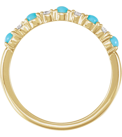 72346 Ring Set 14K Yellow Natural Turquoise Round 2.5 Mm Natural Diamond Polished Cabochon Natural Turquoise And 18 Ctw Natural Diamond Ring