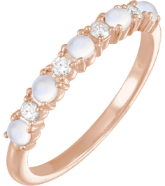 72346 Ring Set 14K Rose Natural Rainbow Moonstone Round 2.5 Mm Natural Diamond Polished Cabochon Natural Rainbow Moonstone And 18 Ctw Natural Diamond Ring