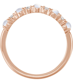 72346 Ring Set 14K Rose Natural Rainbow Moonstone Round 2.5 Mm Natural Diamond Polished Cabochon Natural Rainbow Moonstone And 18 Ctw Natural Diamond Ring