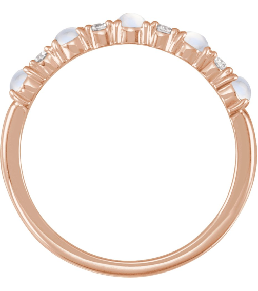 72346 Ring Set 14K Rose Natural Rainbow Moonstone Round 2.5 Mm Natural Diamond Polished Cabochon Natural Rainbow Moonstone And 18 Ctw Natural Diamond Ring