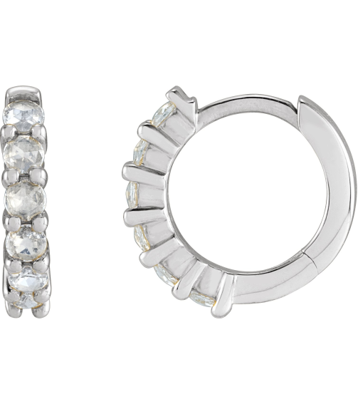 87181 Earring Set 14K White 12.21 Mm 2.32 Mm Natural Diamond Round 2Mm 15 Ctw Vs1-Si1, Ghi Pair Hinged Polished 15 Ctw Natural Rose-Cut Diamond Hinged Hoop Earrings