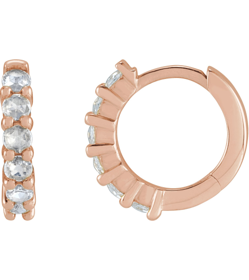 87181 Earring Set 14K Rose 12.21 Mm 2.32 Mm Natural Diamond Round 2Mm 15 Ctw Vs1-Si1, Ghi Pair Hinged Polished 15 Ctw Natural Rose-Cut Diamond Hinged Hoop Earrings