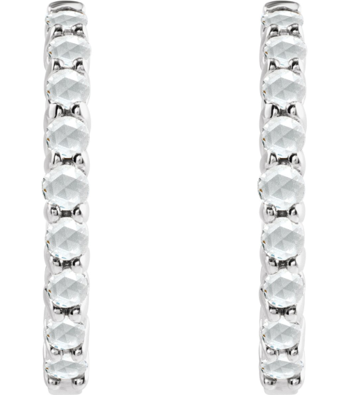 87181 Earring Set 14K White 20 Mm 2.32 Mm Natural Diamond Round 2Mm 13 Ctw Vs1-Si1, Ghi Pair Hinged Polished 13 Ctw Natural Rose-Cut Diamond Hinged Hoop Earrings