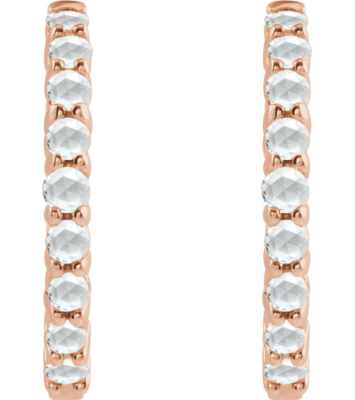 87181 Earring Set 14K Rose 20 Mm 2.32 Mm Natural Diamond Round 2Mm 13 Ctw Vs1-Si1, Ghi Pair Hinged Polished 13 Ctw Natural Rose-Cut Diamond Hinged Hoop Earrings